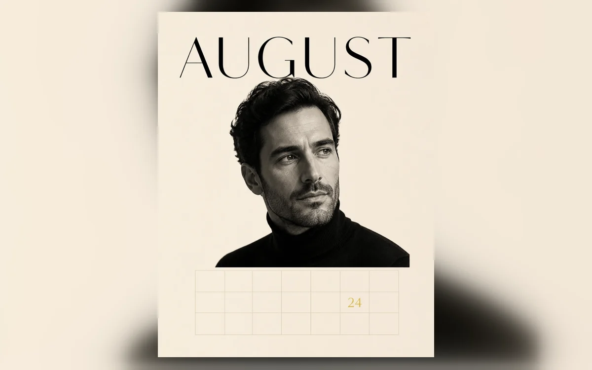 Minimal month: Large month typography, generous space and one precise birthday marker.