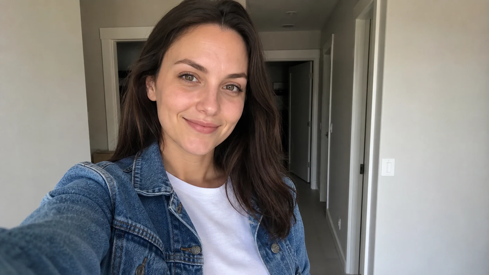 Source: Original clean smartphone selfie beside the same portrait with hard direct flash, cool CCD color, clipped highlights and digital sensor noise